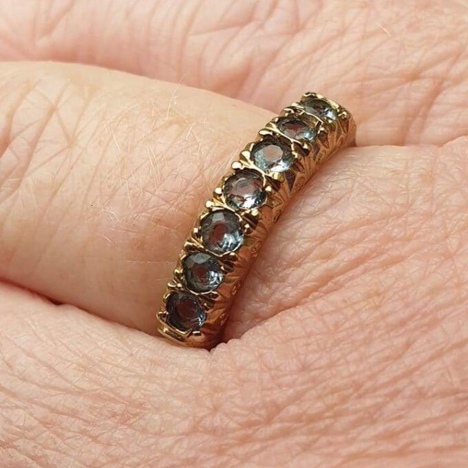 Blue Paste Half Eternity Stacking Band in 9ct Gold,  a UK M 1/2 or a US 6 3/4.