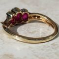 Ravishing Synthetic Ruby Three Stone Trilogy 9ct Gold Ring