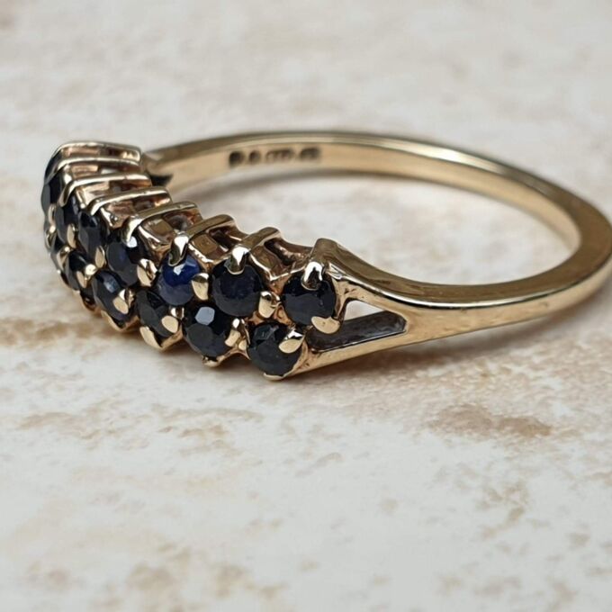 Two Row Blue Sapphire Ring in 9ct Gold, a UK K or a US 5 1/2.