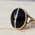 Stunning Banded Agate Cabochon Solitaire in 9ct Gold, a UK N or a US 7.