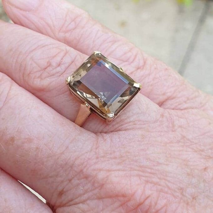 Huge Quartz Solitaire Ring in 9ct Gold