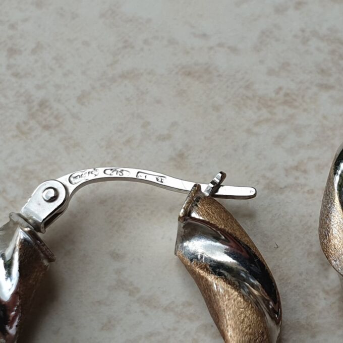 Two Colour Twisted Hoop Earrings in 9ct Gold