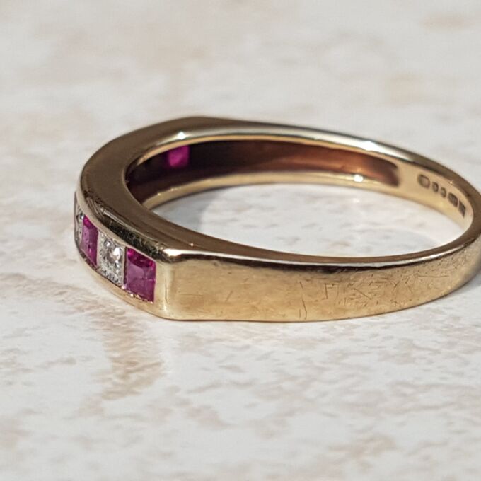 Ruby and Diamond Stacking Band in 9ct Gold, a UK K or a US 5 1/2.