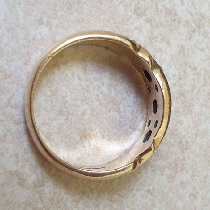 Three Stone Turquoise and Diamond Ring in 9ct Gold.