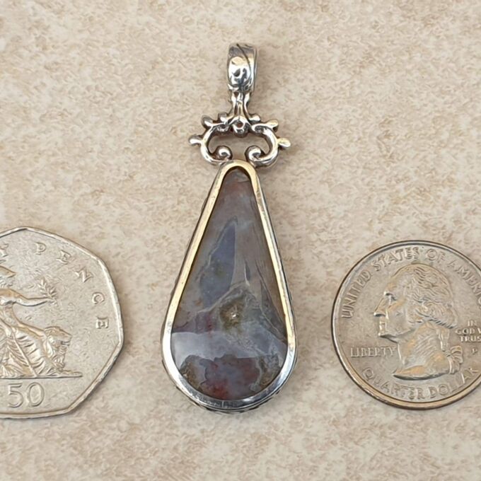 Double Sided Malachite & Agate Pendant by David Scott Walker in Sterling Silver