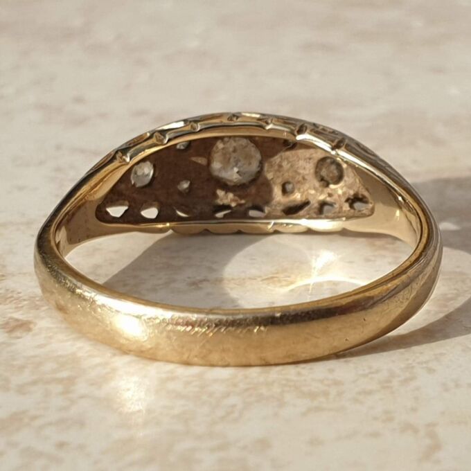 Gypsy Ring with CZ Stones in 9ct Gold,  a UK O 1/2 or a US 7 1/2.