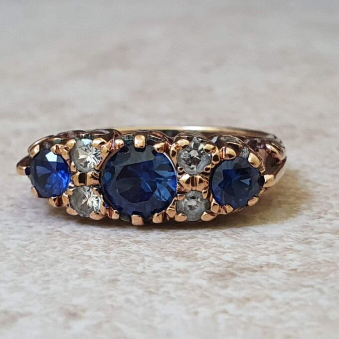 Synthetic Sapphire Gypsy Ring in 9ct Gold.
