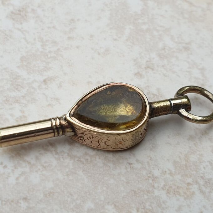 Gold Cased Watch Key with Citrine and Bloodstone
