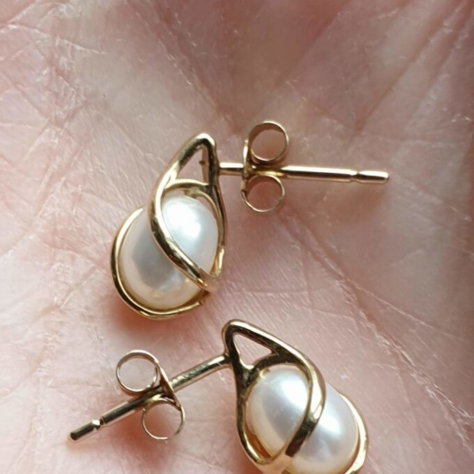Pearl Caged Earrings in 9ct Gold