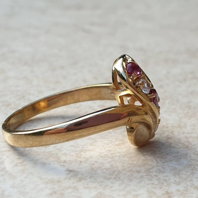 Ruby & Paste Scroll Ring in 9ct Gold.