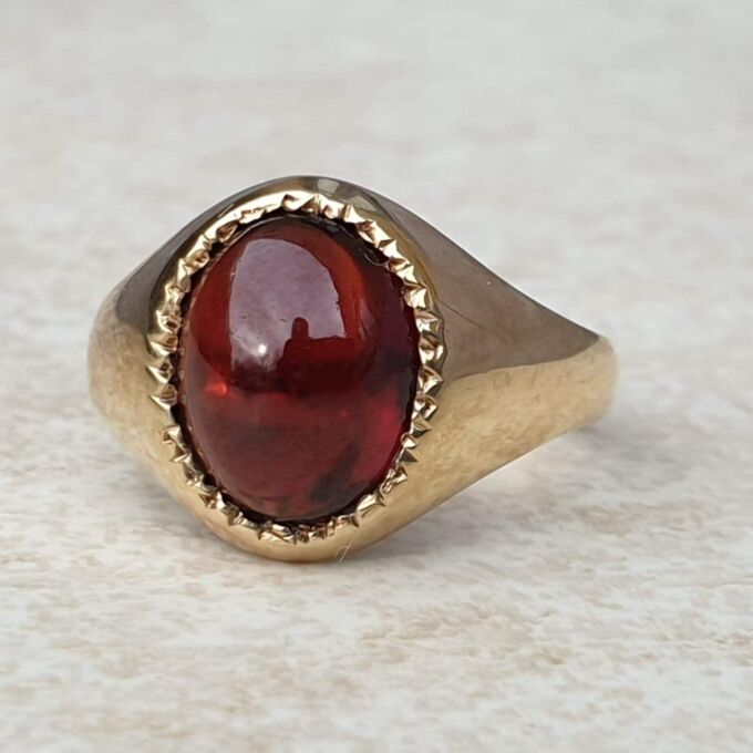 Garnet Cabochon Signet Ring in 9ct Gold,  a UK J 1/2 or a US 5 1/2.