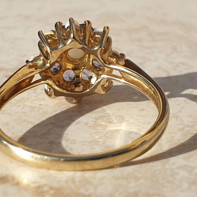 Opal and Tanzanite Cluster Ring in 9ct Gold,  a UK T 1/2 or a US 10.