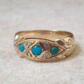 Three Stone Turquoise and Diamond Ring in 9ct Gold.
