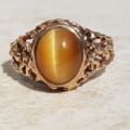 Ornate Rose Gold Tigers Eye Signet Ring, a UK K 1/2 or a US 5 3/4.