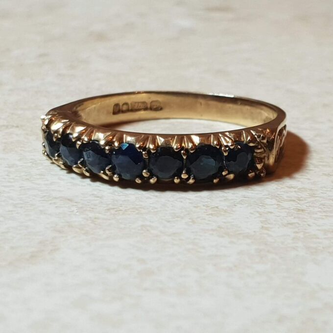 Super Seven Stone Sapphire Band in 9ct Gold, a UK size P or a US 7 3/4 – 8.