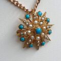 Turquoise and Pearl Star Snowflake Brooch and Pendant in 9ct Gold