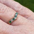Emerald and Diamond Chevron or Wishbone Ring in 9ct Gold, a UK M or a US 6 1/2