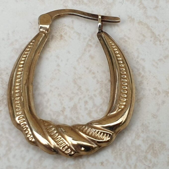 Oval Twist Pattern Creole Hoop Earrings in 9ct Gold