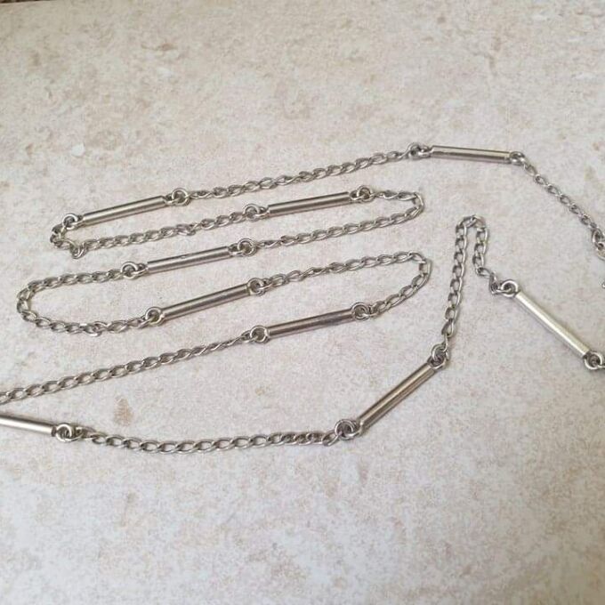 Long Length Italian Silver Bar and Link Chain Necklace, 33 inches.