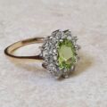 Peridot Green and White Cluster Ring in 9ct Gold.