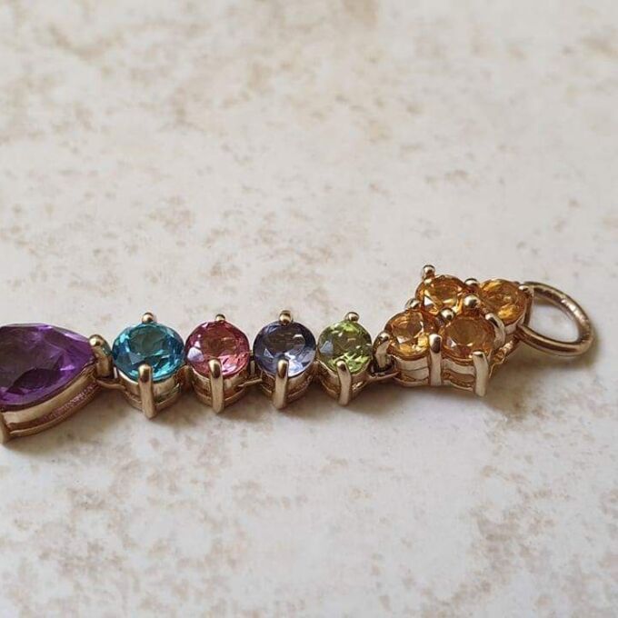 Reserved – Multi Stone Rainbow Drop Pendant in 9ct Gold