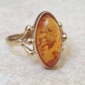 Marquise or Navette Amber Ring in 9ct Gold.