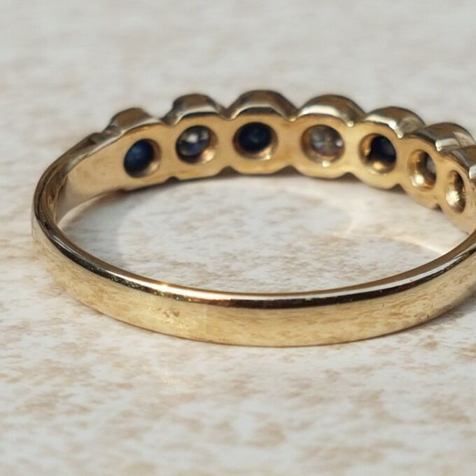 RESERVED – Sapphire and Diamond 9ct Gold Band, a UK K – K 1/2 or a US 5 3/4.