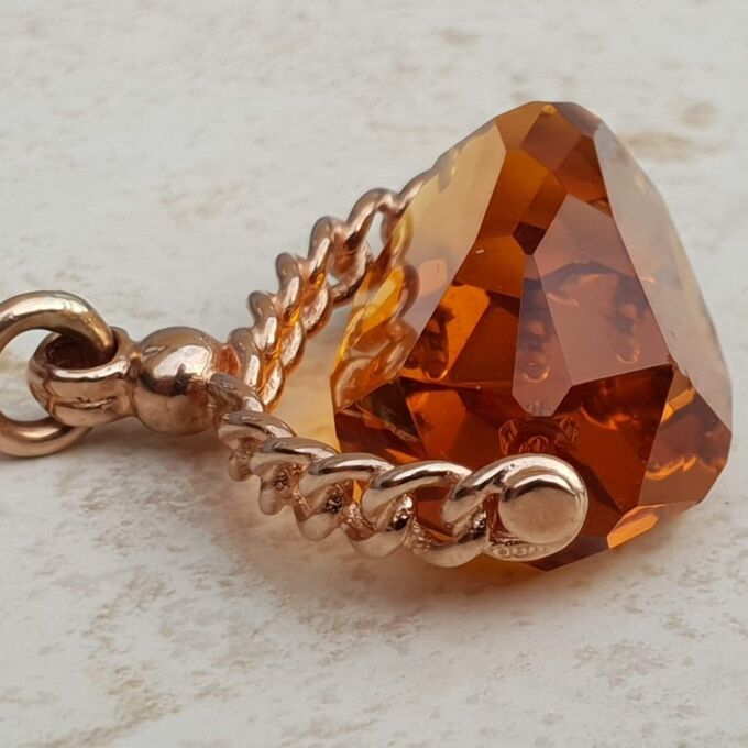 Large Orange Paste Spinner Fob in 9ct Rose Gold