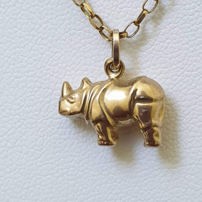 Rhino Charm Pendant in 9ct Gold