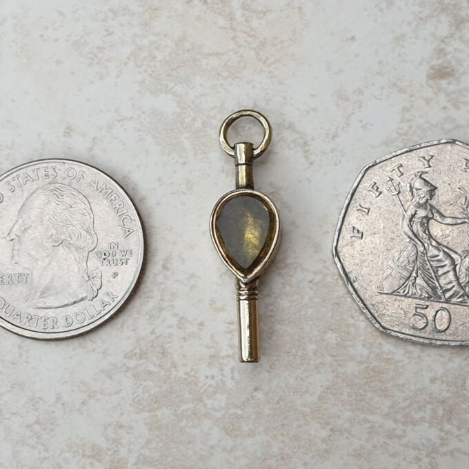 Gold Cased Watch Key with Citrine and Bloodstone