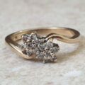 Diamond Twin Daisy Crossover Ring in 9ct Gold, a UK M or a US 6 1/4