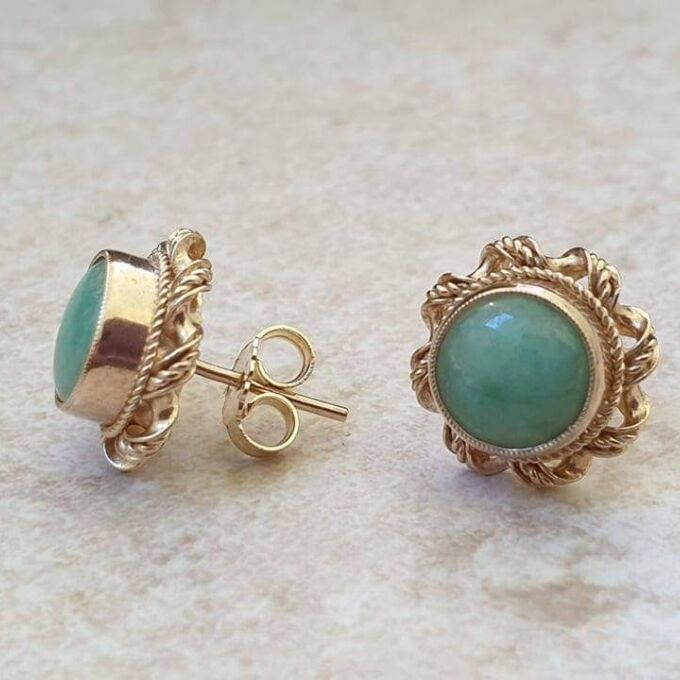 Reserved – Green Jadeite Stud Earrings in 9ct Gold