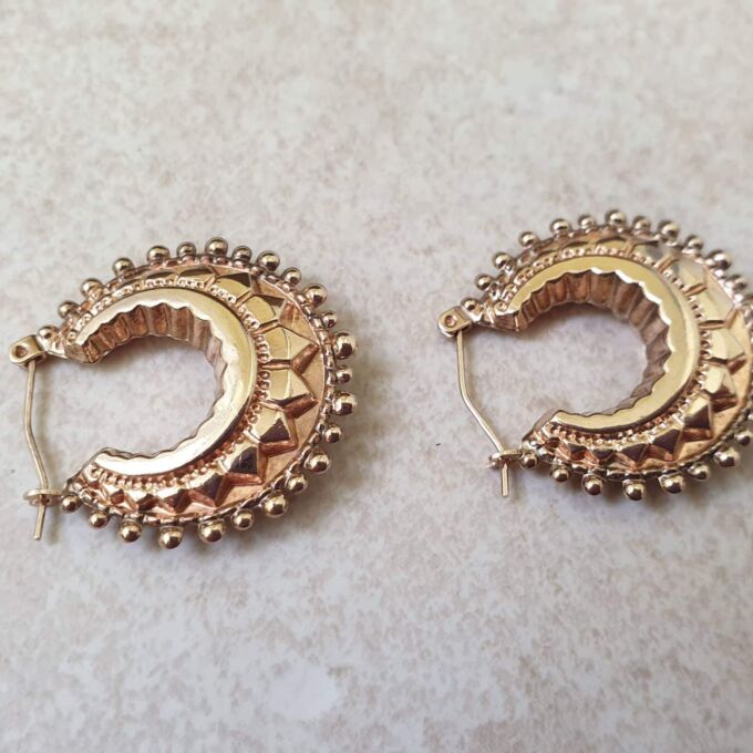 Fancy Ornate Creole Gypsy Earrings in 9ct Gold