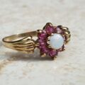 Opal and Ruby Cluster Ring in 9ct Gold, a UK N or a US 6 3/4