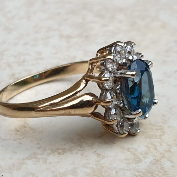 London Blue Topaz and Paste Cluster Ring in 9ct Gold,  a UK L 1/2 or a US 6 1/4.