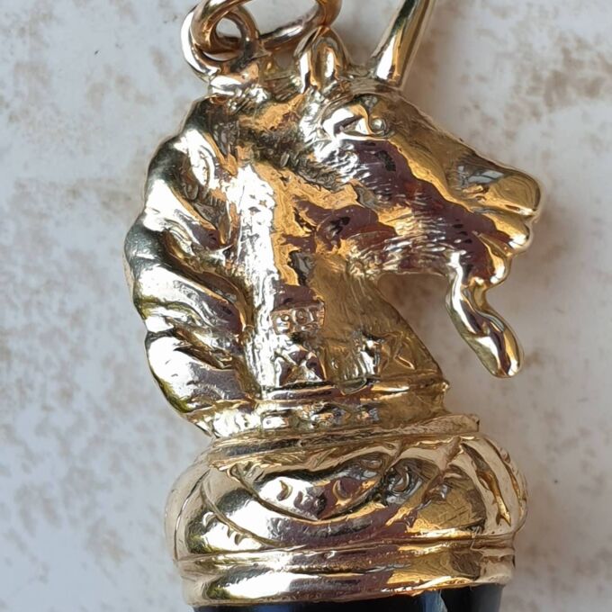 Unicorn Pendant Fob with Onyx Base in 9ct Gold