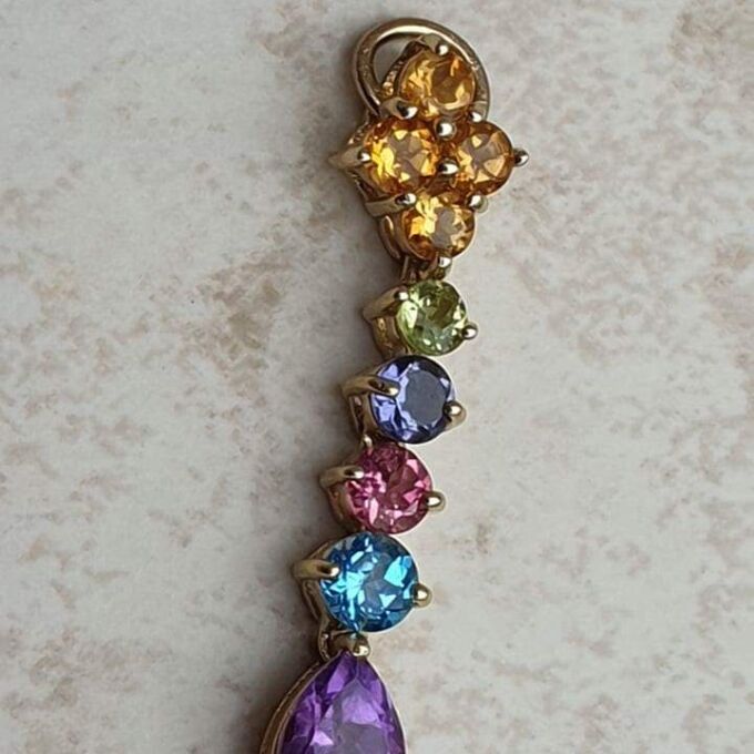 Reserved – Multi Stone Rainbow Drop Pendant in 9ct Gold