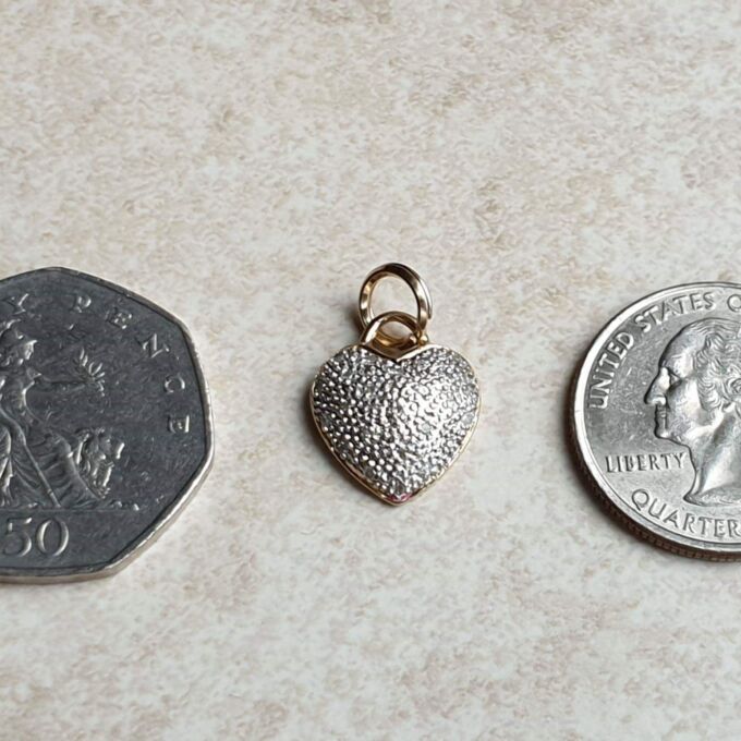 Reversible Pave Set Heart Pendant or Charm in 9ct Gold.