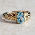 Oval Sky Blue Topaz Solitaire Ring in 9ct Gold, a UK J or a US 5.