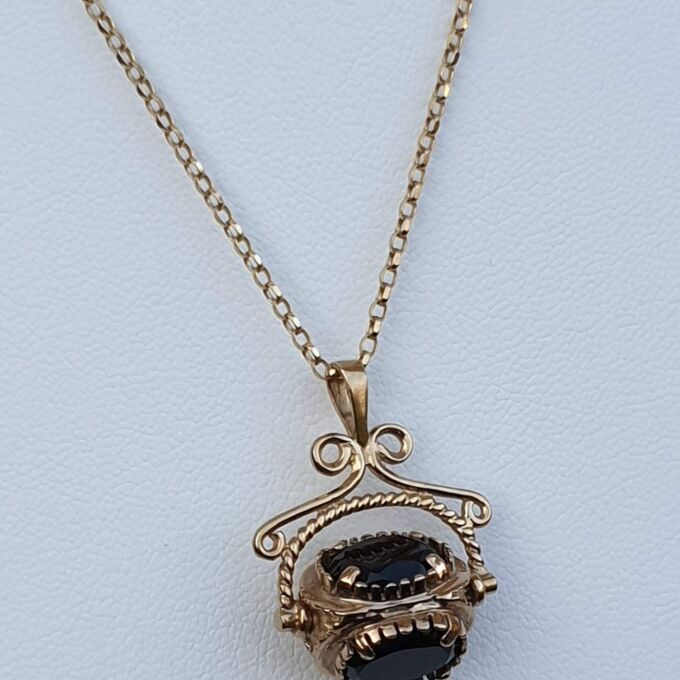 Three Stone Smoky Quartz Spinner Fob Pendant in 9ct Gold