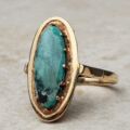 Quirky Vintage Turquoise Navette Ring in 9ct Gold, a UK J 1/2 or a US 5 1/4.