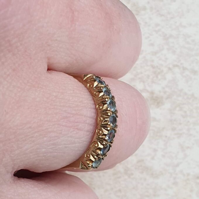 Blue Paste Half Eternity Stacking Band in 9ct Gold,  a UK M 1/2 or a US 6 3/4.