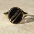 Oval Onyx Striped Signet Ring in 9ct Gold, a UK S or a US 9 1/2
