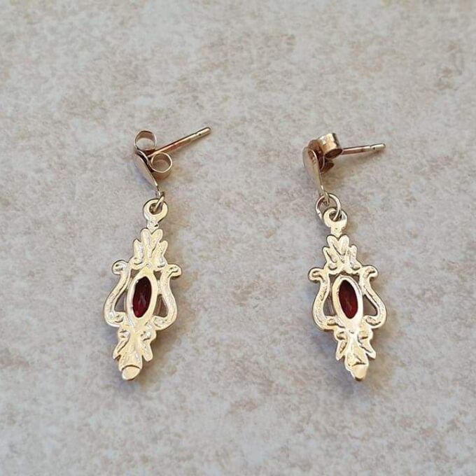 Pretty Garnet Drop Earrings in 9ct Gold