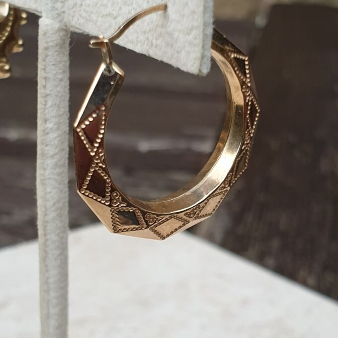 Patterned Hoop Earrings in 9ct Gold