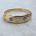 Sapphire and Diamond Three Stone Ring in 18ct Gold, a UK K or a US 5 1/2