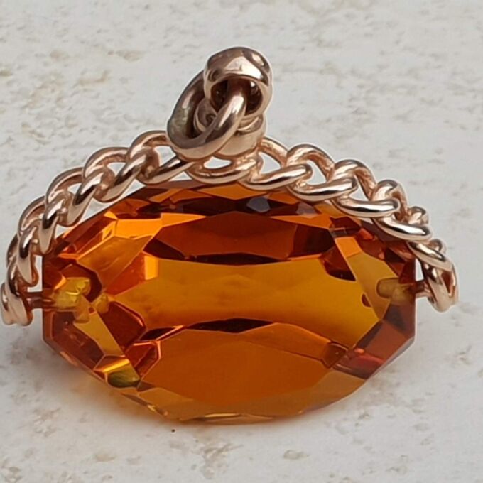 Large Orange Paste Spinner Fob in 9ct Rose Gold