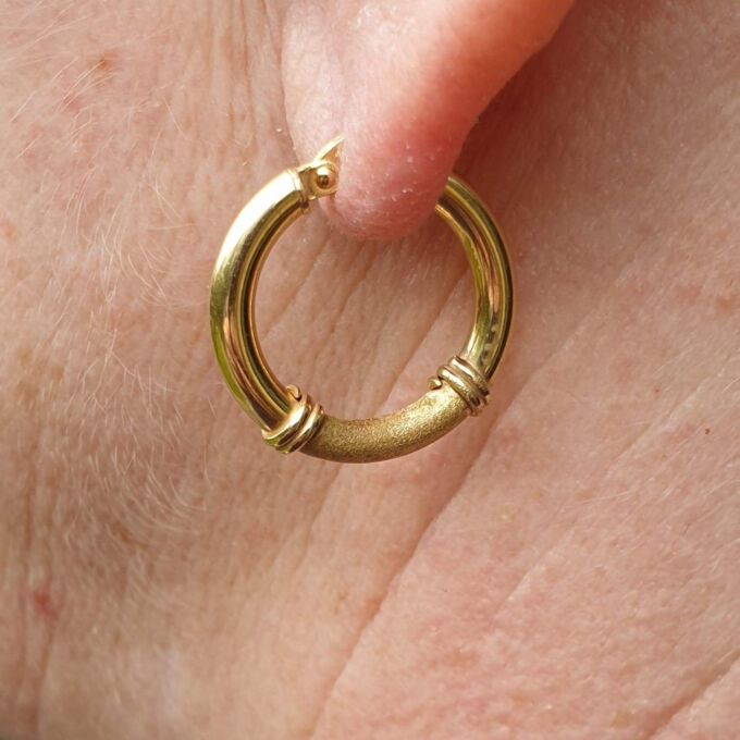 Satin and Matt Hoop Earrings in 9ct Gold