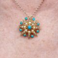 Turquoise and Pearl Star Snowflake Brooch and Pendant in 9ct Gold
