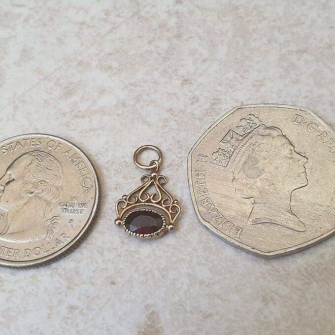 Tiny Garnet Fob Charm in 9ct Gold